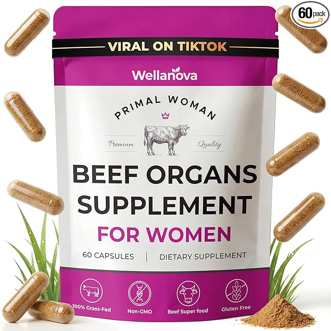 Beef Organ Supplement for Women, Primal & Ancestral Organ Meat Supplements with Uterus & Liver for Hormone Balance & Energy - 60 Day Supply