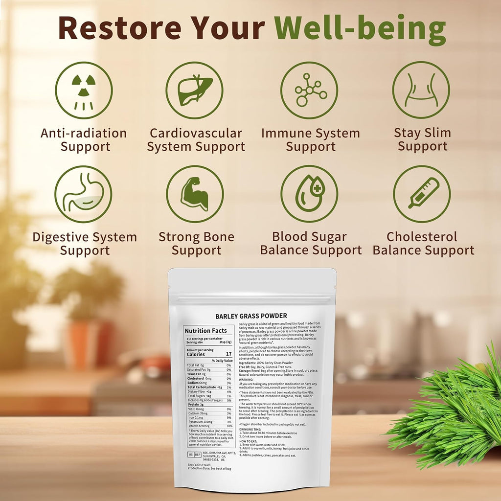 Hudetex Barley Grass Juice Powder 12 oz - 100% Pure Wheatgrass Powder, Supports Cardiovascular, Liver and Digestive Function, Vegan, No Maltodextrin & Sugar.