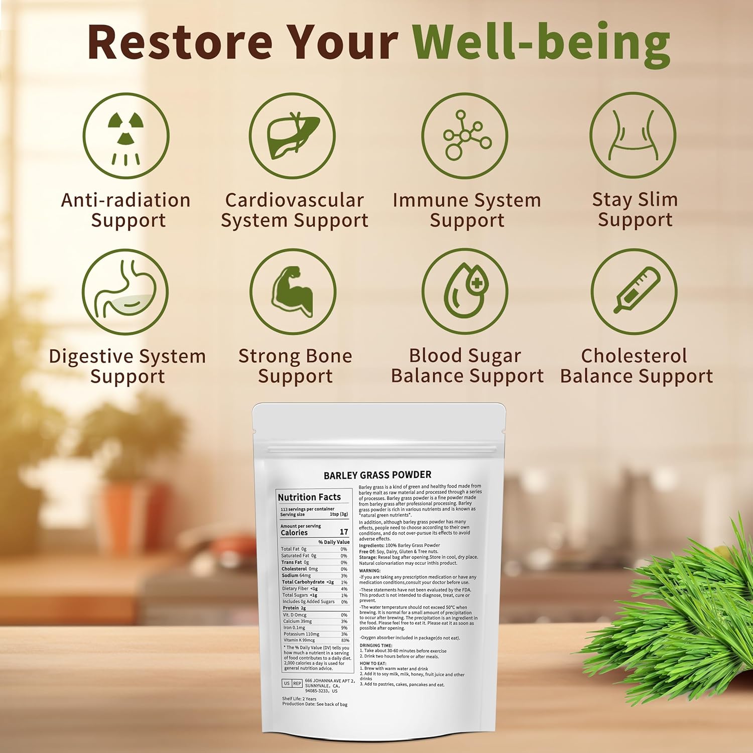 Hudetex Barley Grass Juice Powder 12 oz - 100% Pure Wheatgrass Powder, Supports Cardiovascular, Liver and Digestive Function, Vegan, No Maltodextrin & Sugar.