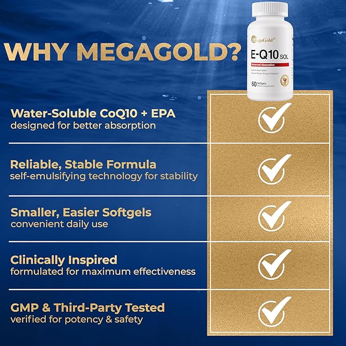 E-Q10 Sol Advanced Absorption Fish Oil - Fish Oil with Coq10, 100mg EPA, Antioxidant for Cardiovascular Health & Energy*, Coenzyme Q 10 Supplement for Men and Women - 60 Count Softgels