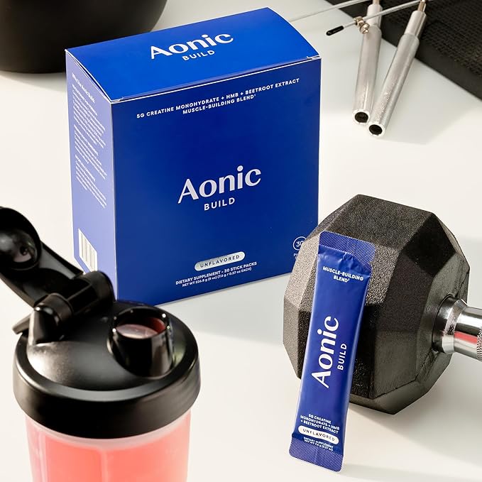 AONIC Build 3-in-1 Creatine, HMBPro™ & Beetroot Formula | Vegan, Non-GMO Pre/Post-Workout Drink Mix – Fruit Punch (30 Sticks)