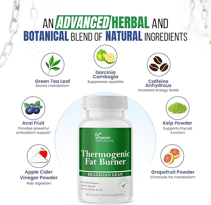 Thermogenic Fat Burner Brazilian Lean Weight Loss Vitamins, Dr Vitamin Waist Trimmer & Supplements for Bloating (1 Bottle, 30 Capsules)