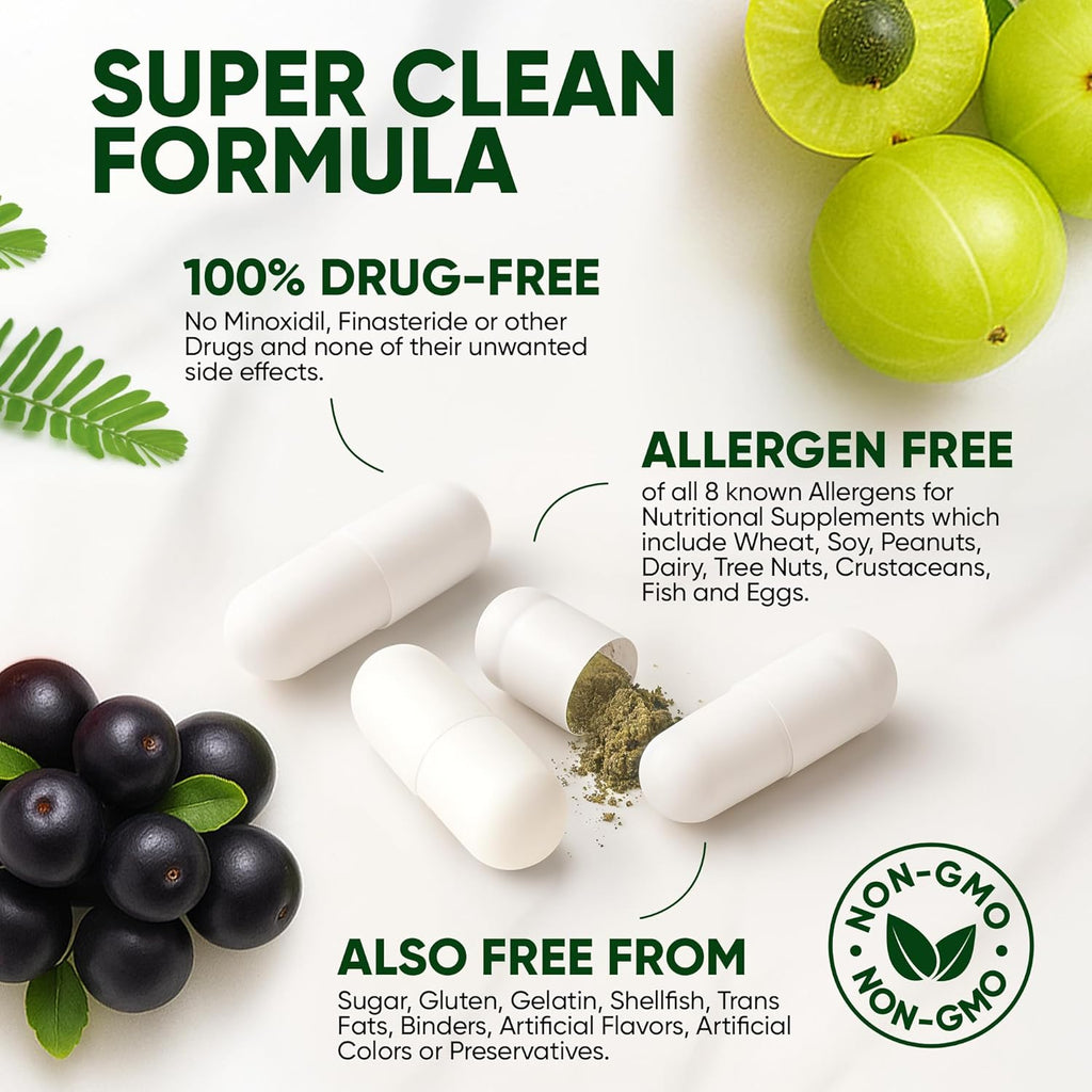 Tru Bloom Hair Growth Vitamins - 1 Month Supply. Clinically Proven to Grow Fuller, Thicker Hair. Natural & Drug-Free with Biotin, MSM, Zinc, D3 + Hair Superfoods. Non GMO