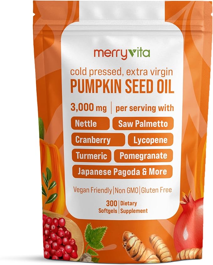 Pumpkin Seed Oil with Saw Palmetto, Turmeric, Nettle & More | 3000mg Per Serving, 300 Softgels | Cold Pressed, Extra Virgin | Prostate Health Supplements for Men | Non-GMO