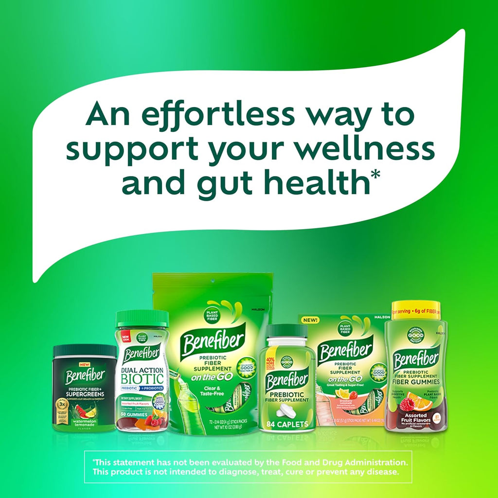 Benefiber On The Go Prebiotic Fiber Supplement Powder for Digestive Health, Daily Fiber, Unflavored - 72 Sticks