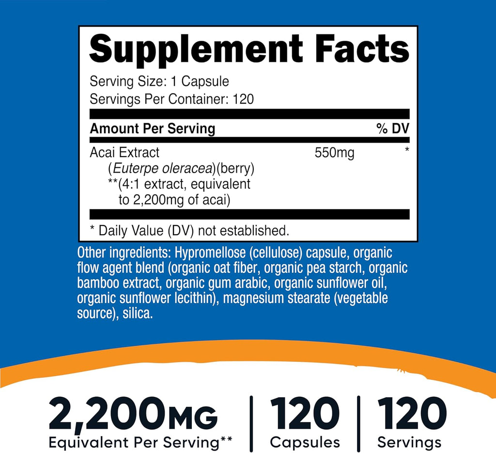 Nutricost Acai Extract 2,200mg, 120 Vegetarian Capsules (Euterpe Oleracea) from 550mg of 4:1 Extract - Non-GMO, Gluten Free