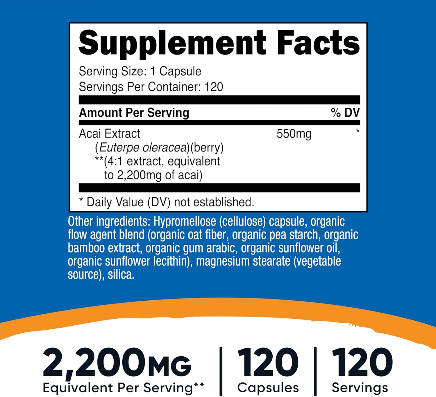 Nutricost Acai Extract 2,200mg, 120 Vegetarian Capsules (Euterpe Oleracea) from 550mg of 4:1 Extract - Non-GMO, Gluten Free