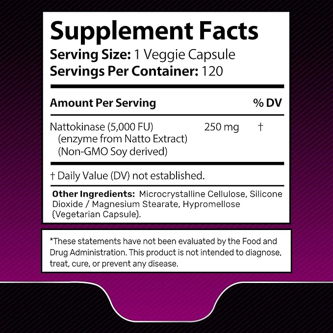 Nattokinase Supplement Capsules 5000 FU, Third-Party Tested Nattokinase – Enzymes from Japanese Natto – Daily Wellness Support – 120 Count (Pack of 1)