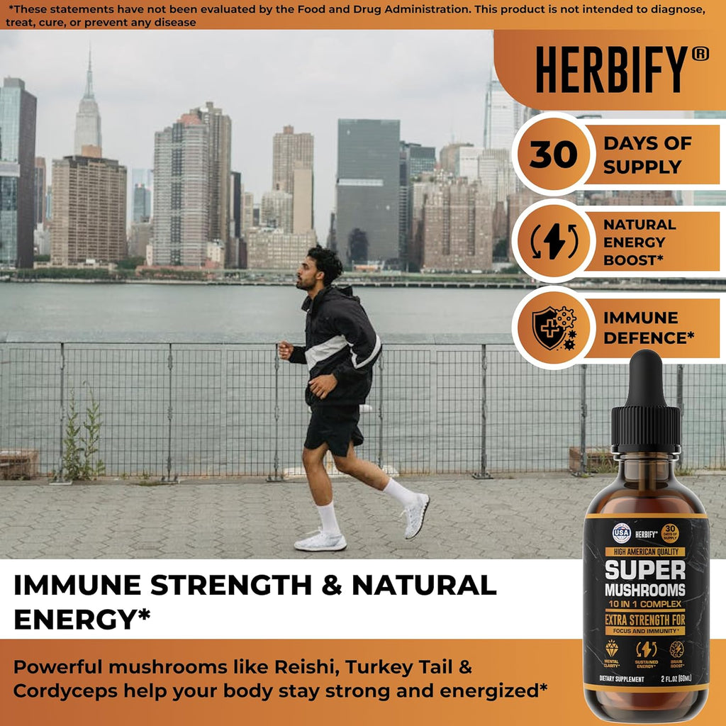 Mushroom Supplement - Lions Mane Reishi Cordyceps Chaga Turkey Tail Inulin & More Mushrooms For Immune Support, Energy - Premium Nootropic Brain Supplements For Memory And Focus - Made in USA 2 FL Oz