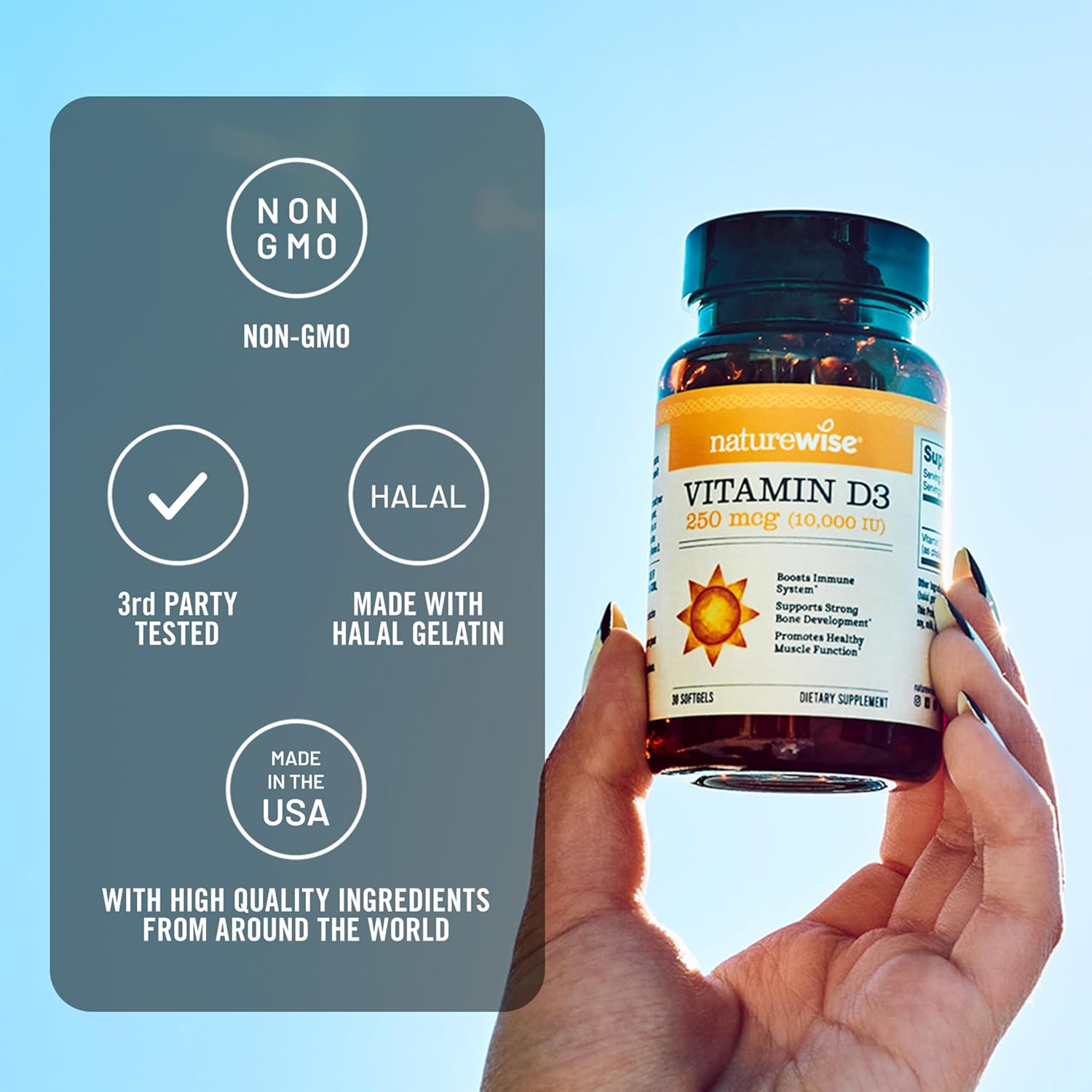 NatureWise Vitamin D3 10,000IU (250 mcg) 90-Day Supply - High Potency for Healthy Immune Support & Muscle Function, Non-GMO, Gluten-Free in Organic Extra Virgin Olive Oil, (Mini Softgel), 90 Count