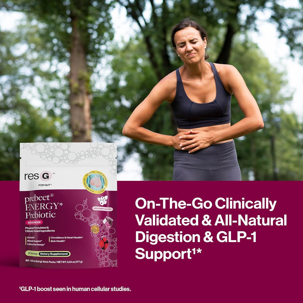 resG prebeet Prebiotic - Fiber Digestion Supplement, Drinkable GLP-1, Powder Packets for Women & Men, On The Go Gut Health Drink Mix, Gluten Free, Sugar Free - 30 Stick Packs