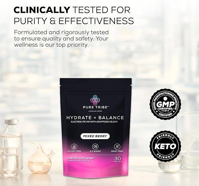 Electrolytes Powder Packets – Sugar Free Electrolytes with 6 B Vitamins & Adaptogens – Mixed Berry Drink for Instant Hydration & Energy – 30 Stick Servings