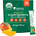 Zena Nutrition Organic Super Greens Powder, 70+ Superfoods, 0 Sugar, 3G Fiber, Spirulina, Chlorella, Mushrooms, Prebiotics/Probiotics, Digestive Enzymes for Gut Health, Mango, 30 Drink Mix Packets