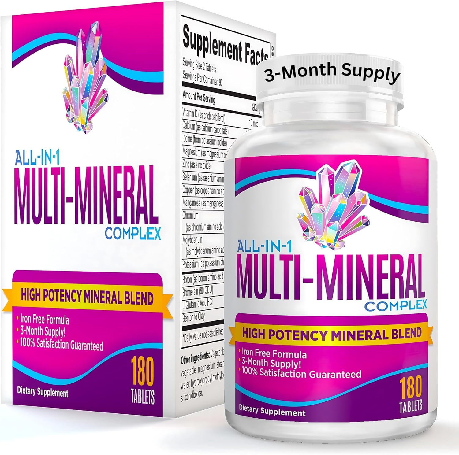 All-in-1 Multimineral Supplement Blend (Iron Free Formula) Multiminerals | Trace Minerals | High-Potency Multi Mineral Supplements | Mineral Complex | 90-Day Bulk Supply | 180 Tablets