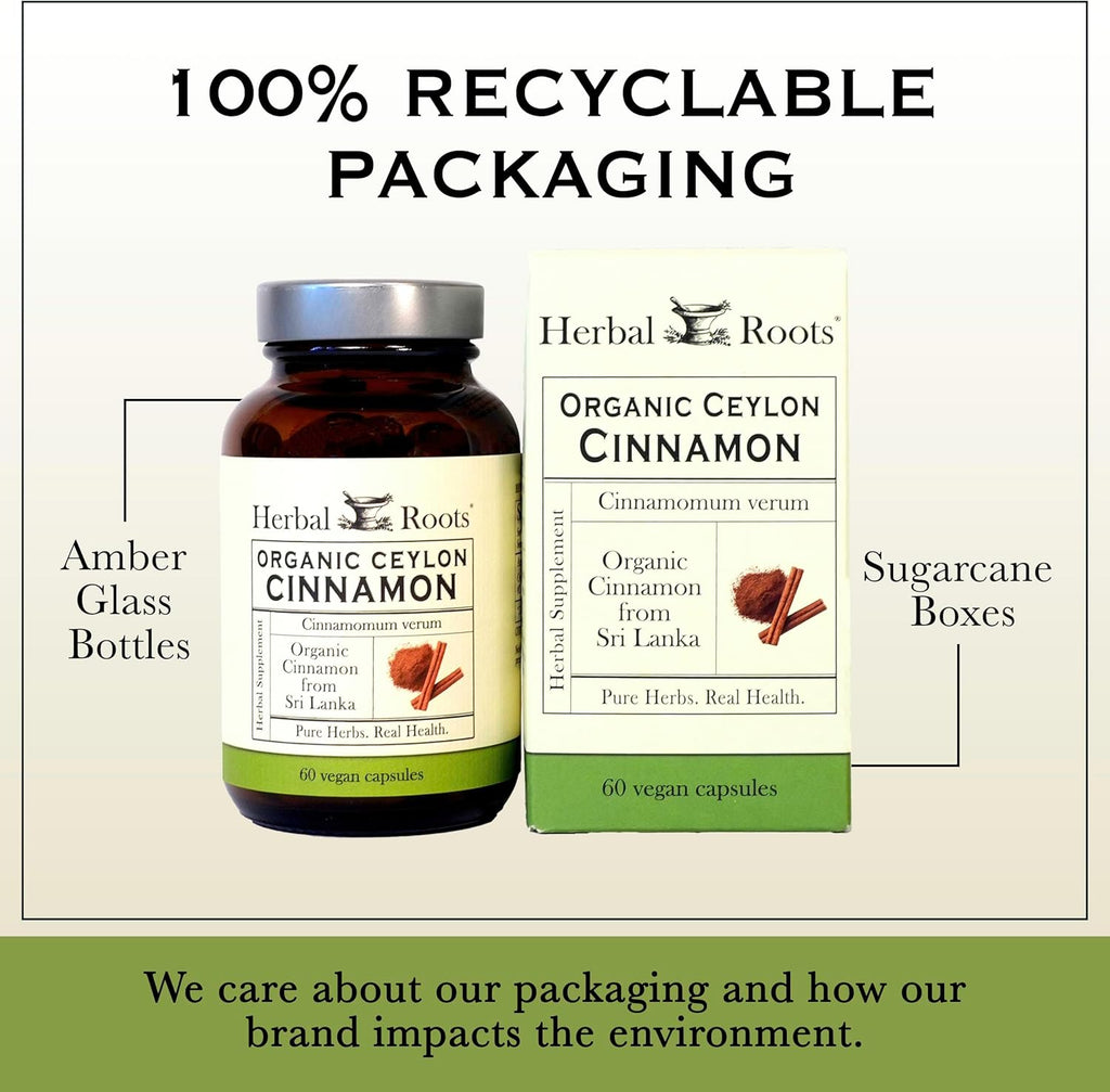 Herbal Roots Organic Ceylon Cinnamon Capsules | USDA Certified Organic - Non-GMO | 60 Organic Vegan Capsules