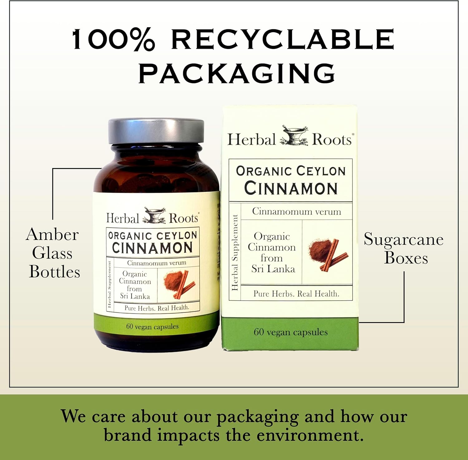 Herbal Roots Organic Ceylon Cinnamon Capsules | USDA Certified Organic - Non-GMO | 60 Organic Vegan Capsules