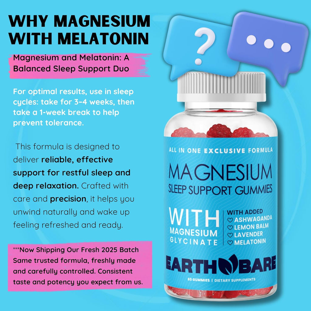 Sleep Gummies with Magnesium Glycinate, Melatonin, Ashwagandha, and Lavender – Extra Strength Sleep Support Gummies, Magnesium and Melatonin Supplement, 120 Count, 2 Month Supply