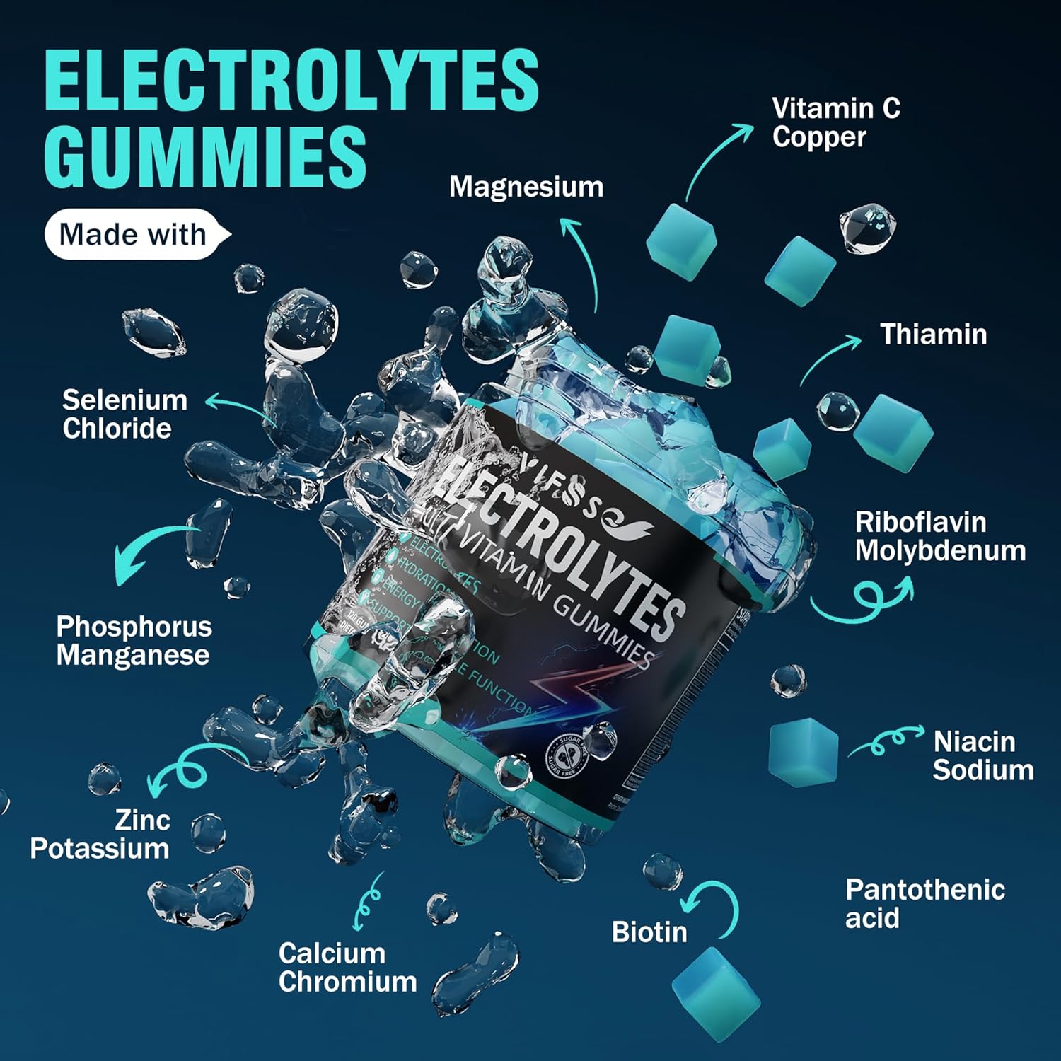 Electrolytes Gummies No Sugar, 120 Chewable Electrolyte Gummies with 6 Electrolytes for Runners and Endurance Sports, Refreshing Blue Raspberry, Hydration Electrolyte Chews, 1 Pack