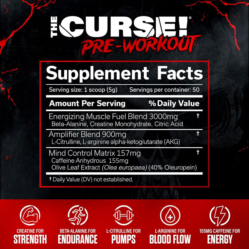 JNX SPORTS The Curse! Pre Workout Powder for Men & Women, Caffeine, Beta-Alanine, Creatine, L-Citrulline, 50 Servings, Dark Grape Flavor – Boost Energy, Strength & Focus
