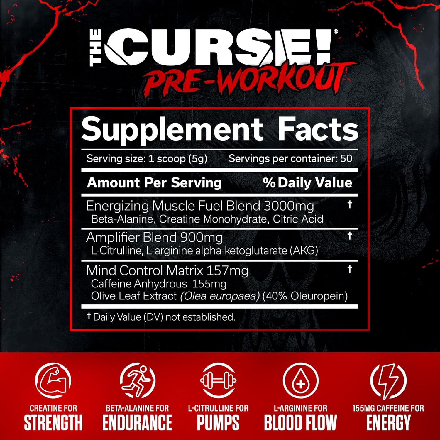 JNX SPORTS The Curse! Pre Workout Powder for Men & Women, Caffeine, Beta-Alanine, Creatine, L-Citrulline, 50 Servings, Dark Grape Flavor – Boost Energy, Strength & Focus