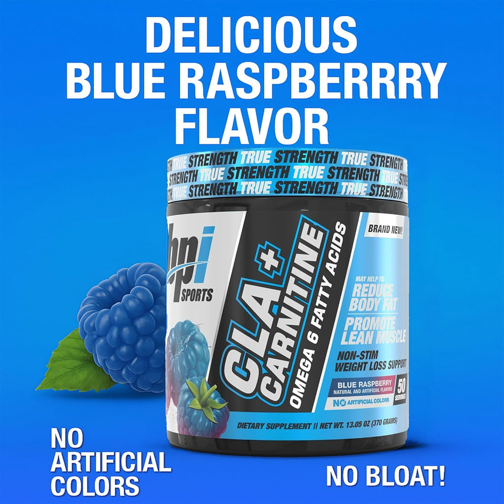 BPI Sports CLA+Carnitine – CLA L Carnitine & Linoleic Acid – L Carnitine Supplement for Weight Loss, Metabolism & Lean Muscle – Caffeine Free – Blue Raspberry – 50 Servings – 12.34 oz