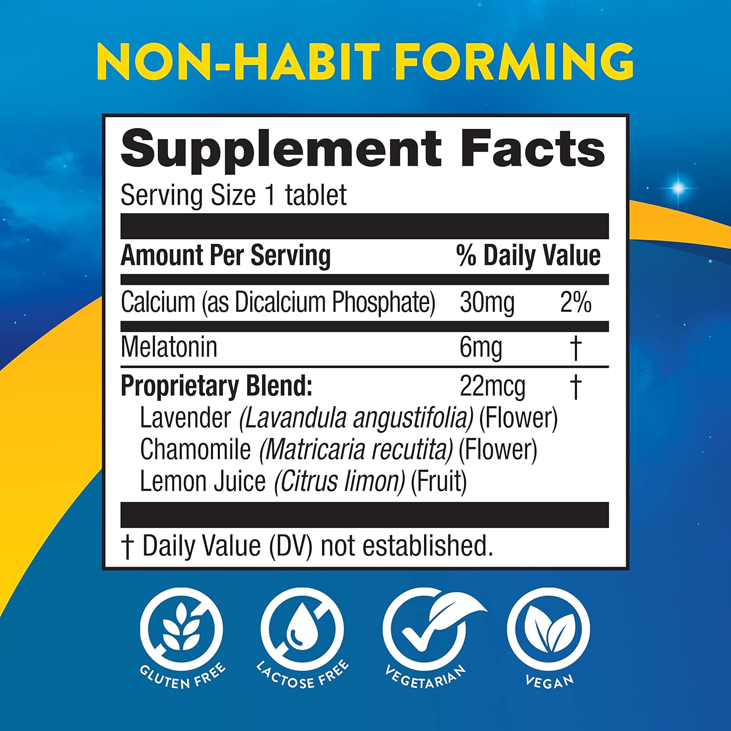 MidNite Extended Release Medium Dose, 6 mg Melatonin Sleep Aid, Non-Habit Forming, Herbal Dietary Supplement for Adults, Drug-Free, Gluten-Free, Lactose-Free, Vegetarian, Vegan, 30 Tablets