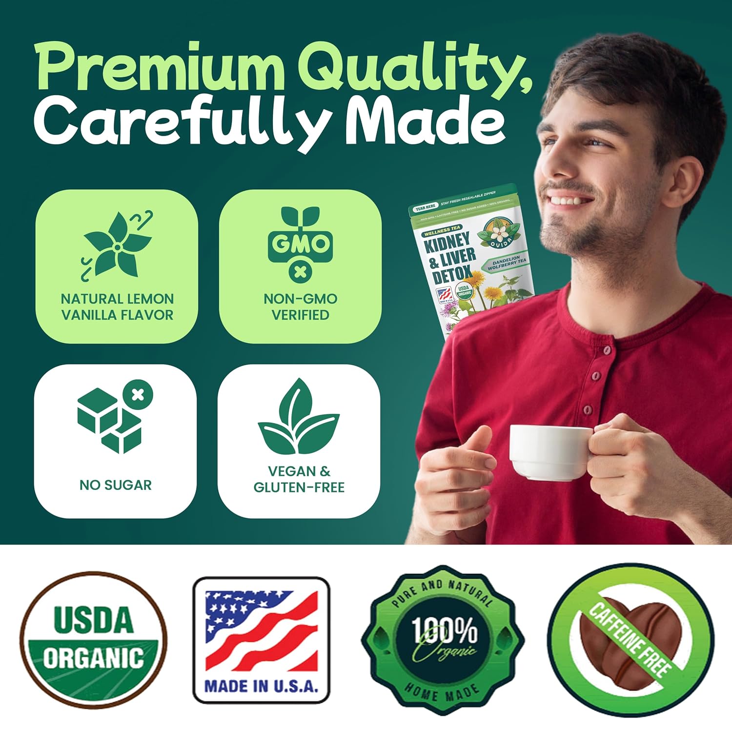 Ovida Dandelion Wolfberry Tea – Natural Kidneys & Liver Health Tea, Organic Herbal Tea with Milk Thistle, Turmeric & Goji Berry, Seven Herbal Ingredients Natural Blend for Daily Wellness, 15 Tea Bags
