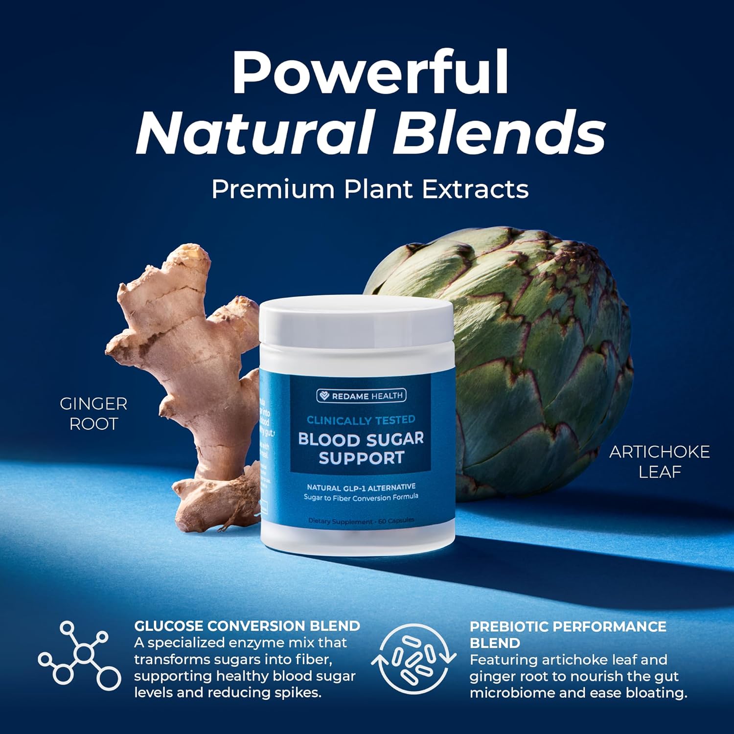 Blood Sugar Support Supplement - Glucose Support Supplement with Artichoke Leaf, Ginger Root & Prebiotic Blend for Healthy Digestion & Overall Wellness, 60 Capsules