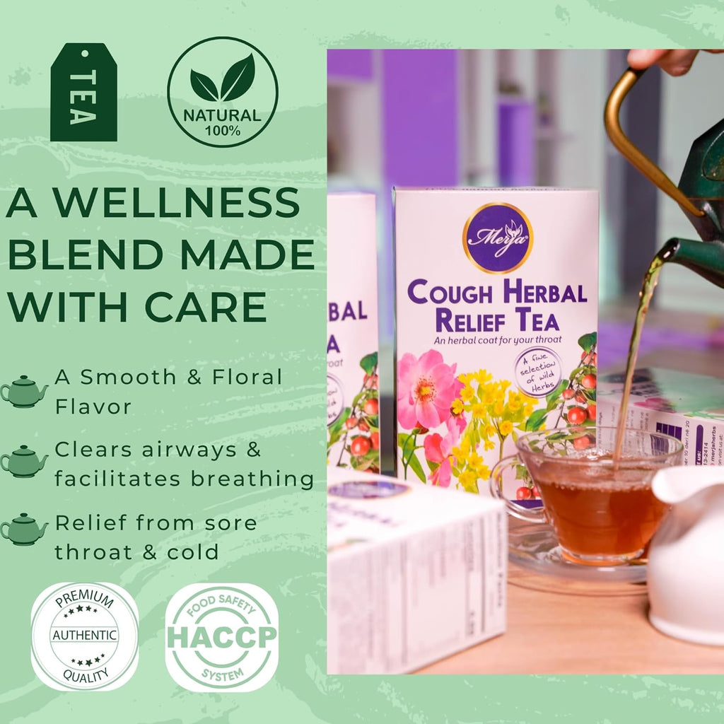Merja Herbs Cough Relief Herbal Tea [250g] Caffeine-Free Tea for Cough & Cold Relief, Sore Throat & Cough Support | Mediterranean Loose Tea | Herbal Teas & Beverages, Pack of 1