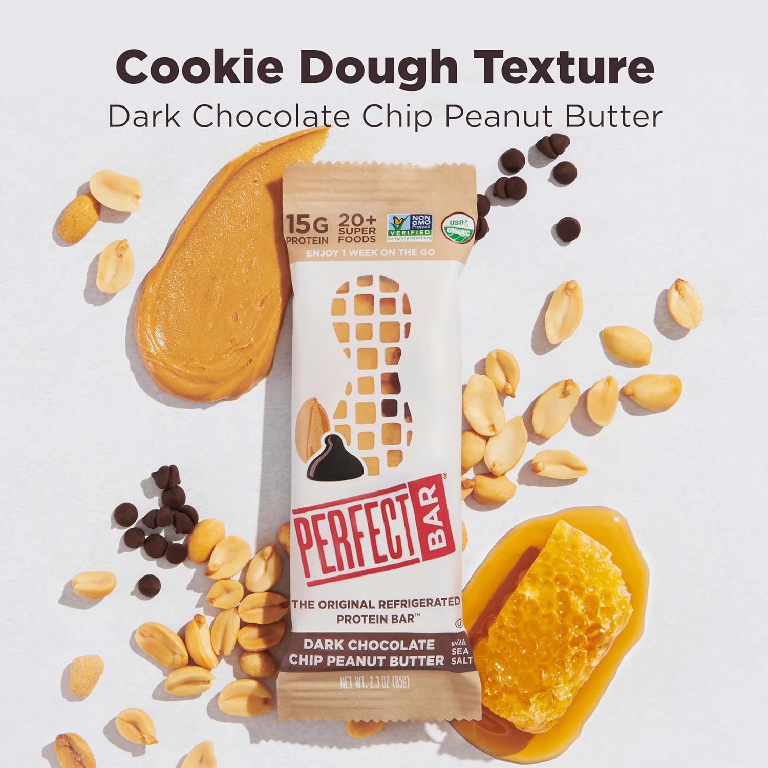 Perfect Bar Original Refrigerated Protein Bar, Dark Chocolate Chip Peanut Butter, 2.3 Ounce Bar, 8 Count (Pack of 3)