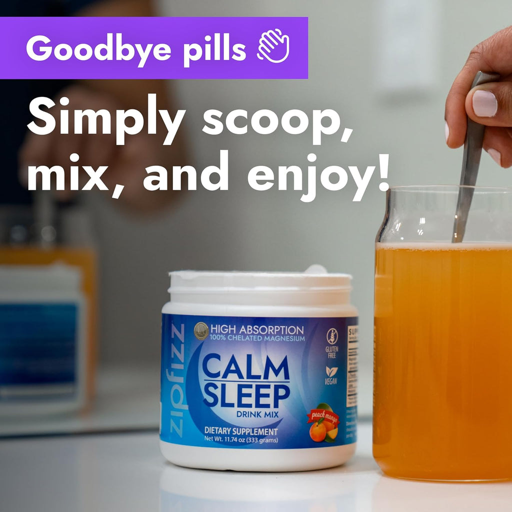 Zipfizz Nightly Calm & Sleep Supplement Powder, Peach Mango, 12.3 oz (30-60 Servings) | Natural Sleep Aid For Kids & Adults | Contains Magnesium, Melatonin, L-Theanine | Relaxation & Mood Enhancement