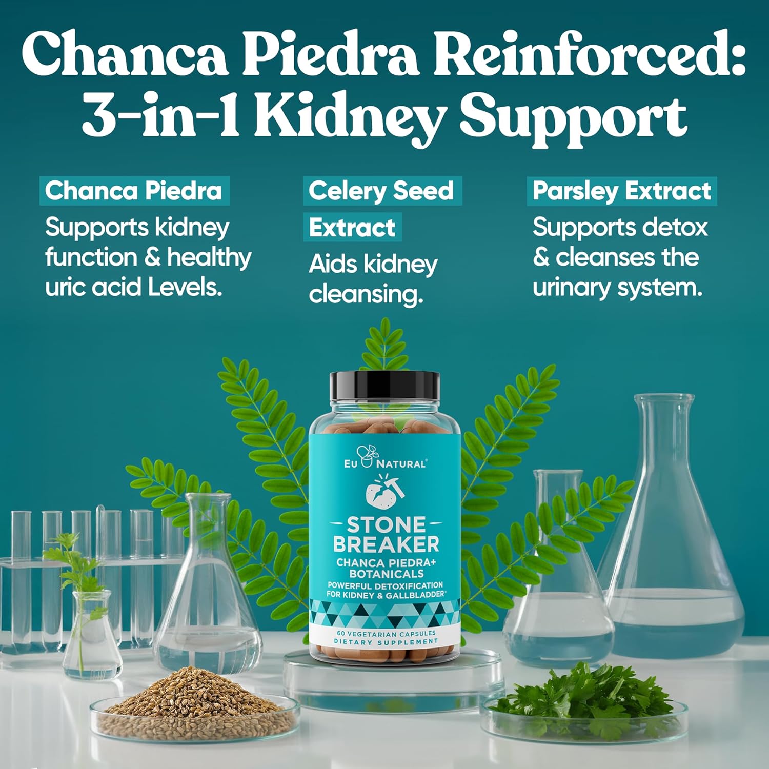 Chanca Piedra Stone Breaker - The Original Stone Breaking Formula with Celery Seed & Parsley to Detox Urinary Tract & Flush Impurities - Kidney & Gallbladder Cleanse - Natural Dissolver - 120 Capsules