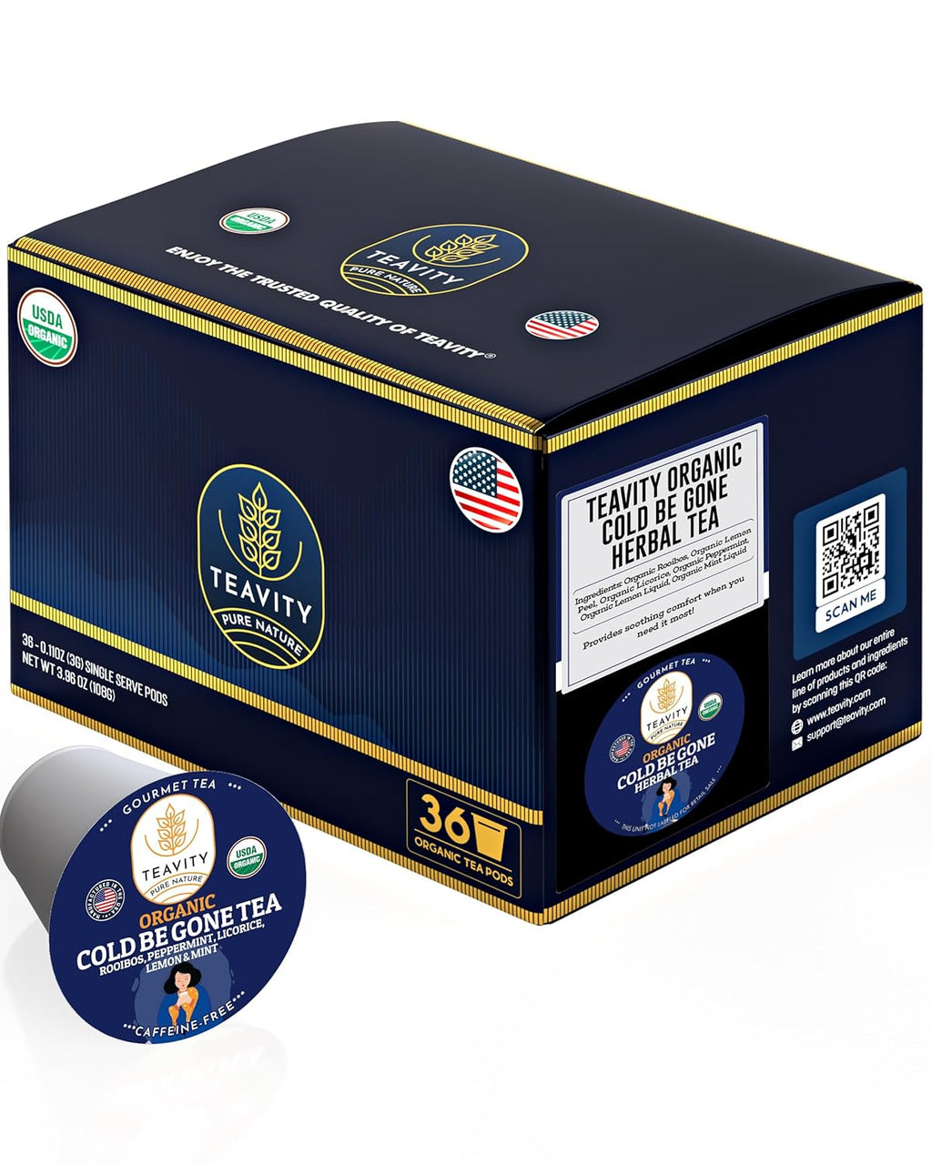 Organic Rooibos Tea Pods for Keurig with Lemon, Mint, Licorice - Unsweetened Decaf Tea for K Cup Brewing by Teavity (36 Tea Pods)