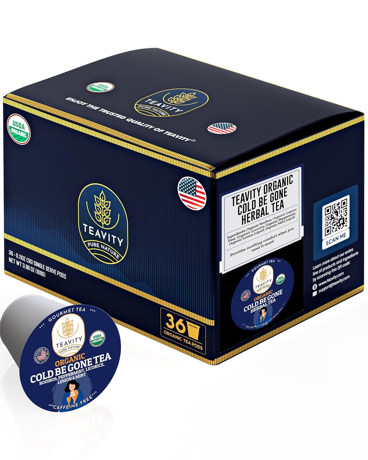 Organic Rooibos Tea Pods for Keurig with Lemon, Mint, Licorice - Unsweetened Decaf Tea for K Cup Brewing by Teavity (36 Tea Pods)