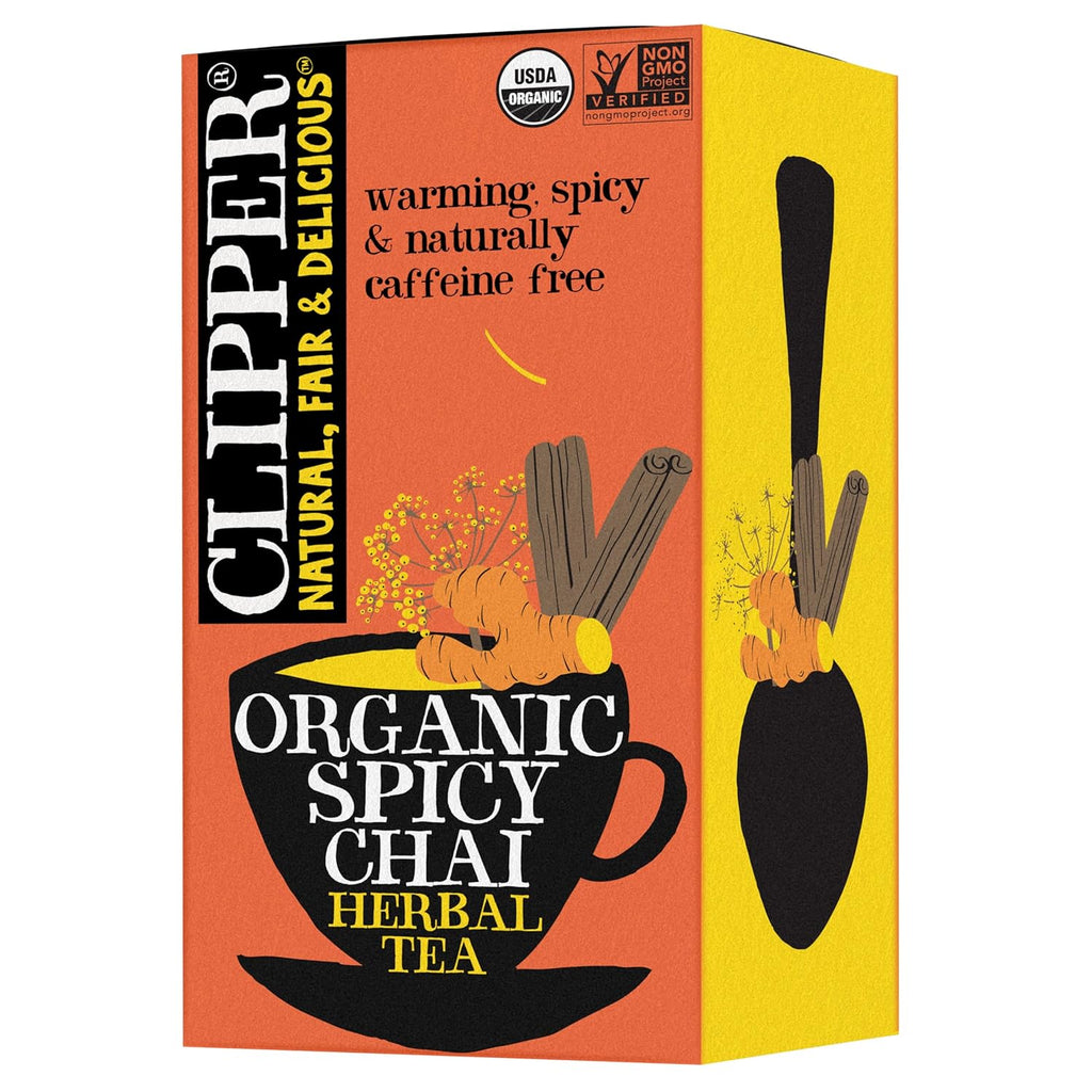 Clipper Tea Spicy Chai Herbal Tea – Caffeine Free, USDA Organic, Great Hot or Iced – Warming, Spicy, Natural, Fair & Delicious – 20 Tea Bags