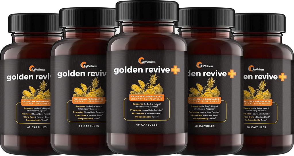 Golden Revive + Joint Support Supplement Featuring Turmeric with Black Pepper, Quercetin, and Magnesium- Turmeric Boswellia Supplement - 6 Active Ingredients - 60 Capsules, 5 Pack