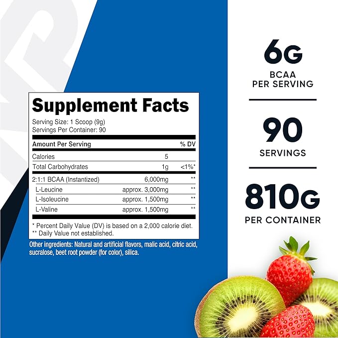 Nutricost BCAA Powder (Strawberry Kiwi, 90 Servings) - Optimal 2:1:1 Ratio