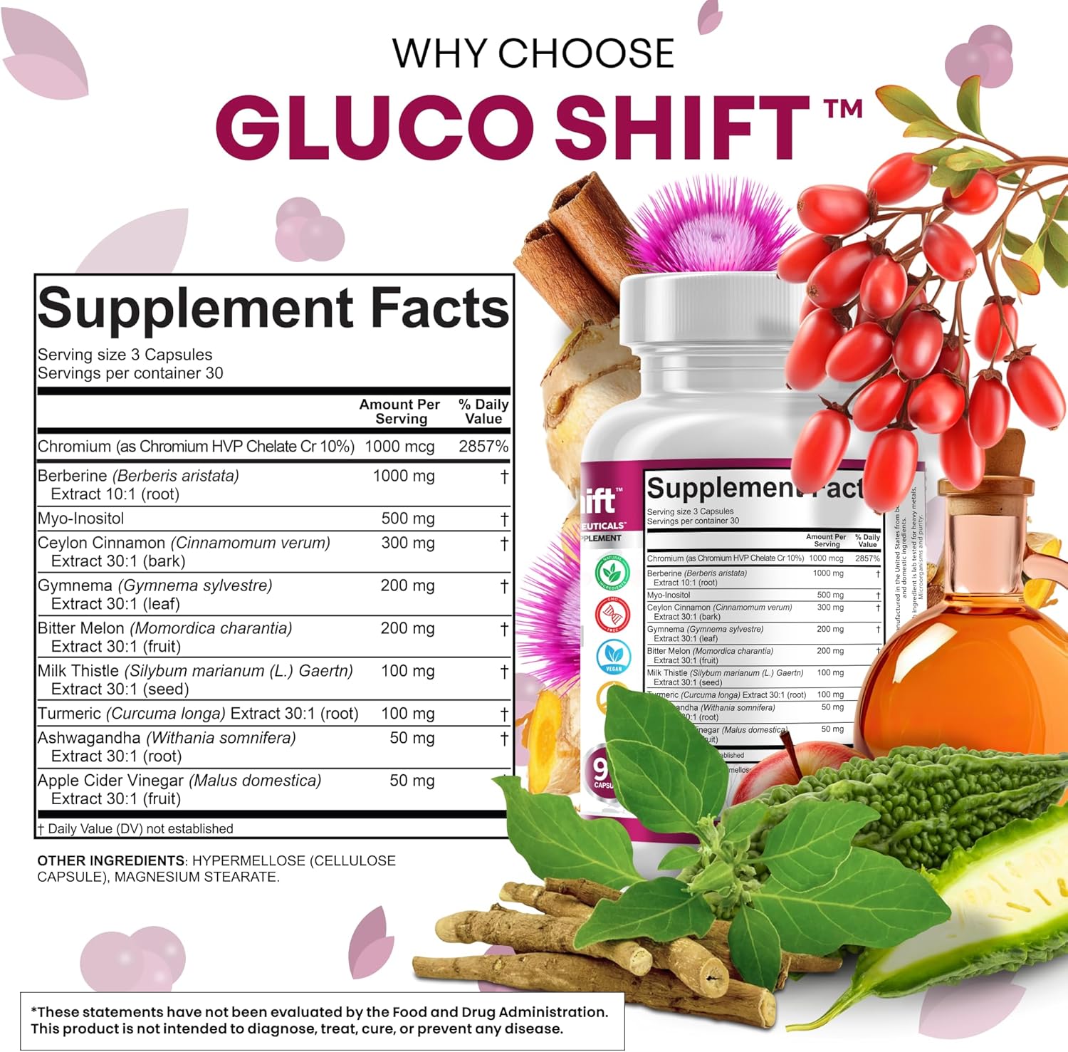Clean Nutra Berberine Supplement with Ceylon Cinnamon Myo-Inositol Gymnema Bitter Melon & Chromium | Berberine HCI Root Extract Complex | 90 Capsules | Vegan, Gluten-Free, Non-GMO