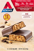 Atkins Chocolate Peanut Butter Protein Meal Bar, High Fiber, 16g Protein, Low Sugar, 3g Net Carb, Low Carb, Keto Friendly, 12 Count
