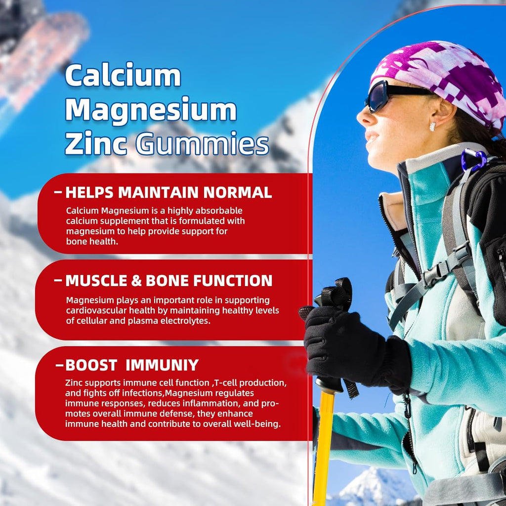 Calcium Magnesium Zinc Gummies with Vitamin D3 & K2 - High Potency Enhanced Absorption -60 Strawberry Gummies Flavored