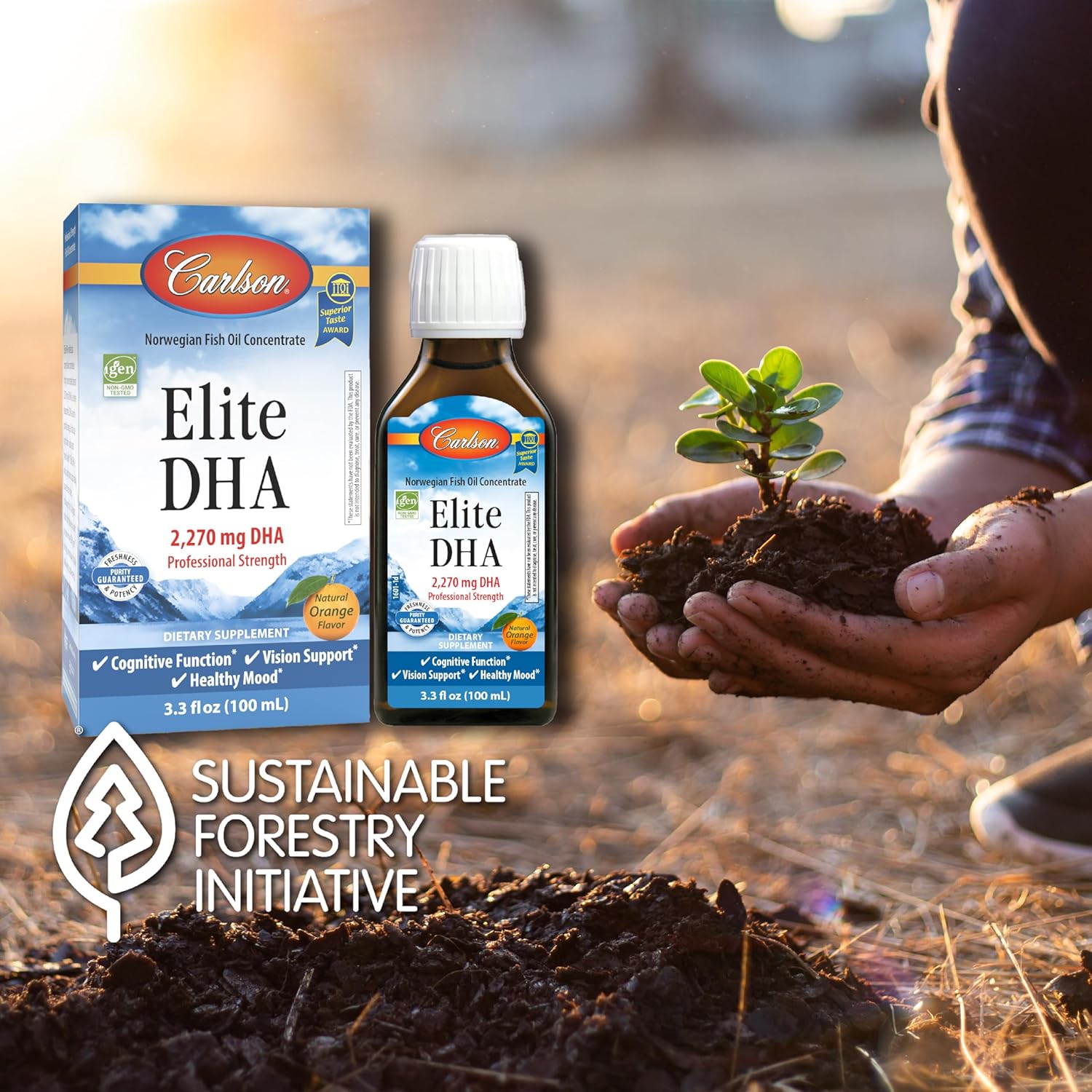 Carlson - Elite DHA, 2270 mg DHA, Professional Strength, Norwegian Fish Oil Concentrate, Cognitive Function & Vision Support, Orange, 100 mL