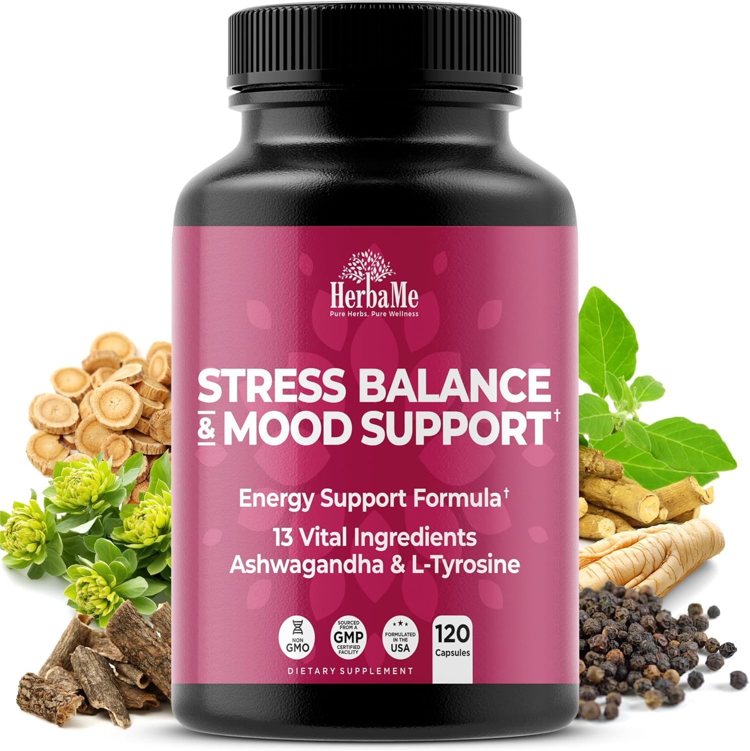 Cortisol Manager Supplement and Balance Mood with Ashwagandha & L-Tyrosine, 120 Capsules, Helps Maintain Healthy Energy Levels and Stress Relief, Fatigue Reducer Pills