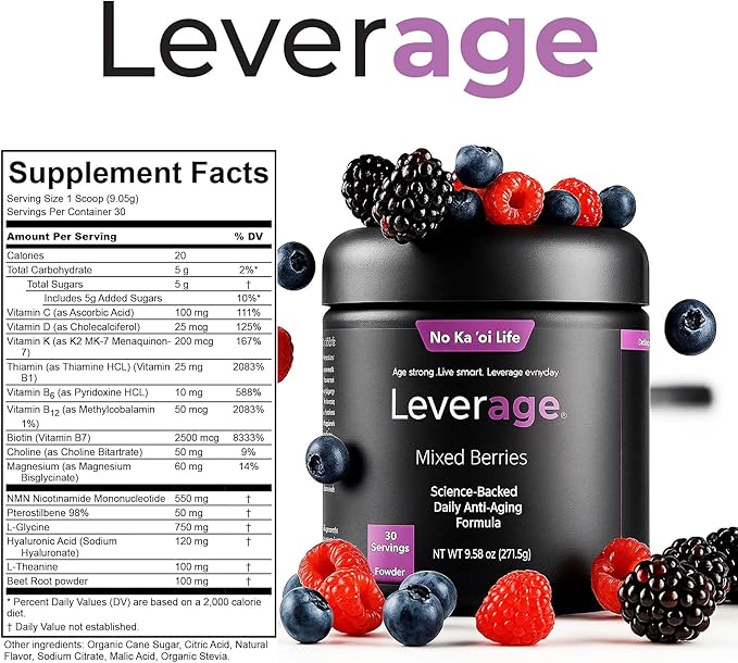 Mixed Berries Daily Wellness Supplement Powder – Science-Backed Formula with NMN, Vitamins, and Minerals to Support Energy, Cognitive Function, and Joint Health – 30 Servings, 9.58 oz