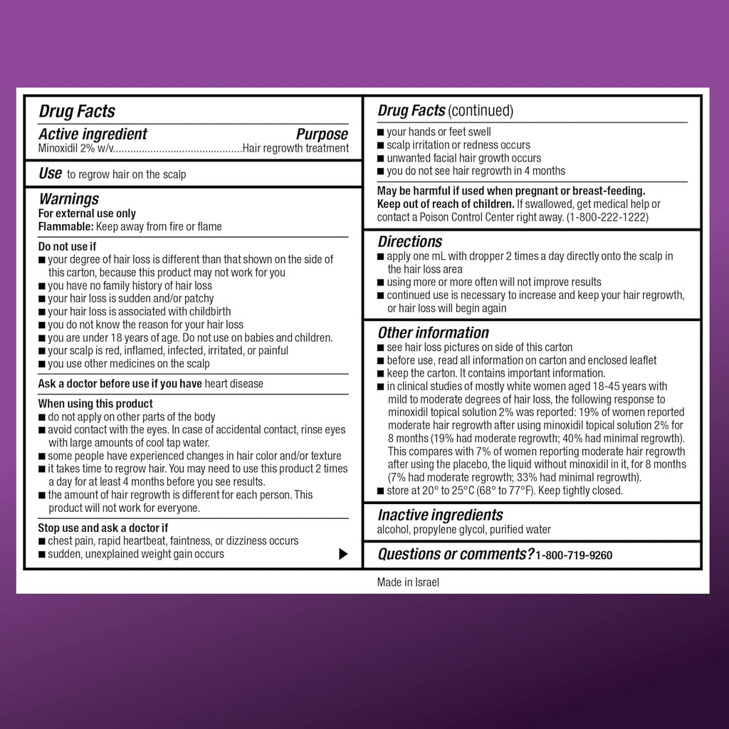 Amazon Basic Care Minoxidil Topical Solution USP, 2% Hair Regrowth Treatment for Women, 3-Month Supply, Unscented, 2 fl oz (Pack of 3)