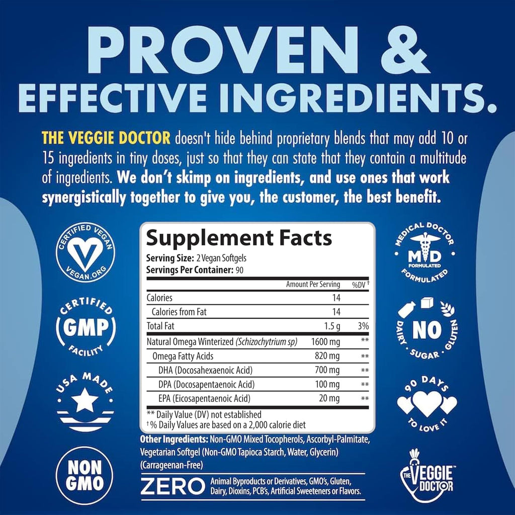 Vegan Omega 3 Supplement – Algae Omega 3 with DHA EPA DPA – Vegan Capsules from Algal – Fish Oil Alternative – Plant-Based Algae Oil Formula – Non-GMO, Carrageenan-Free (180 Capsules, 3 Month Supply)