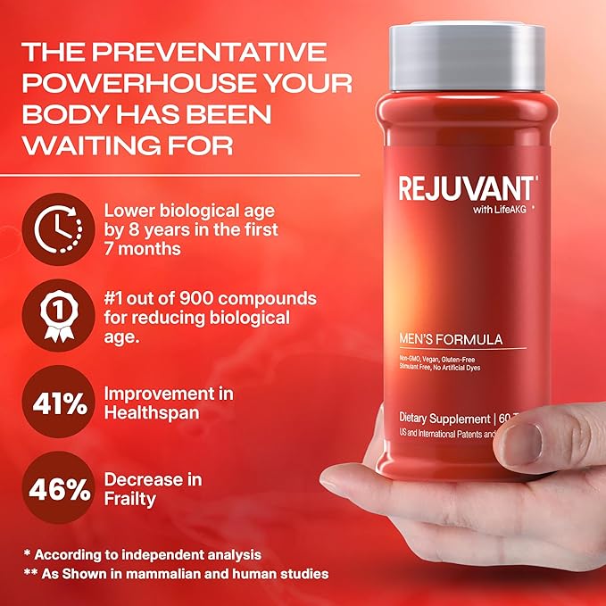 Rejuvant Men’s AKG Dietary Supplement 1000 mg – 98% Pure Calcium Alpha-Ketoglutarate with Controlled-Release Formula, B-Vitamin Support, 60 Tablets
