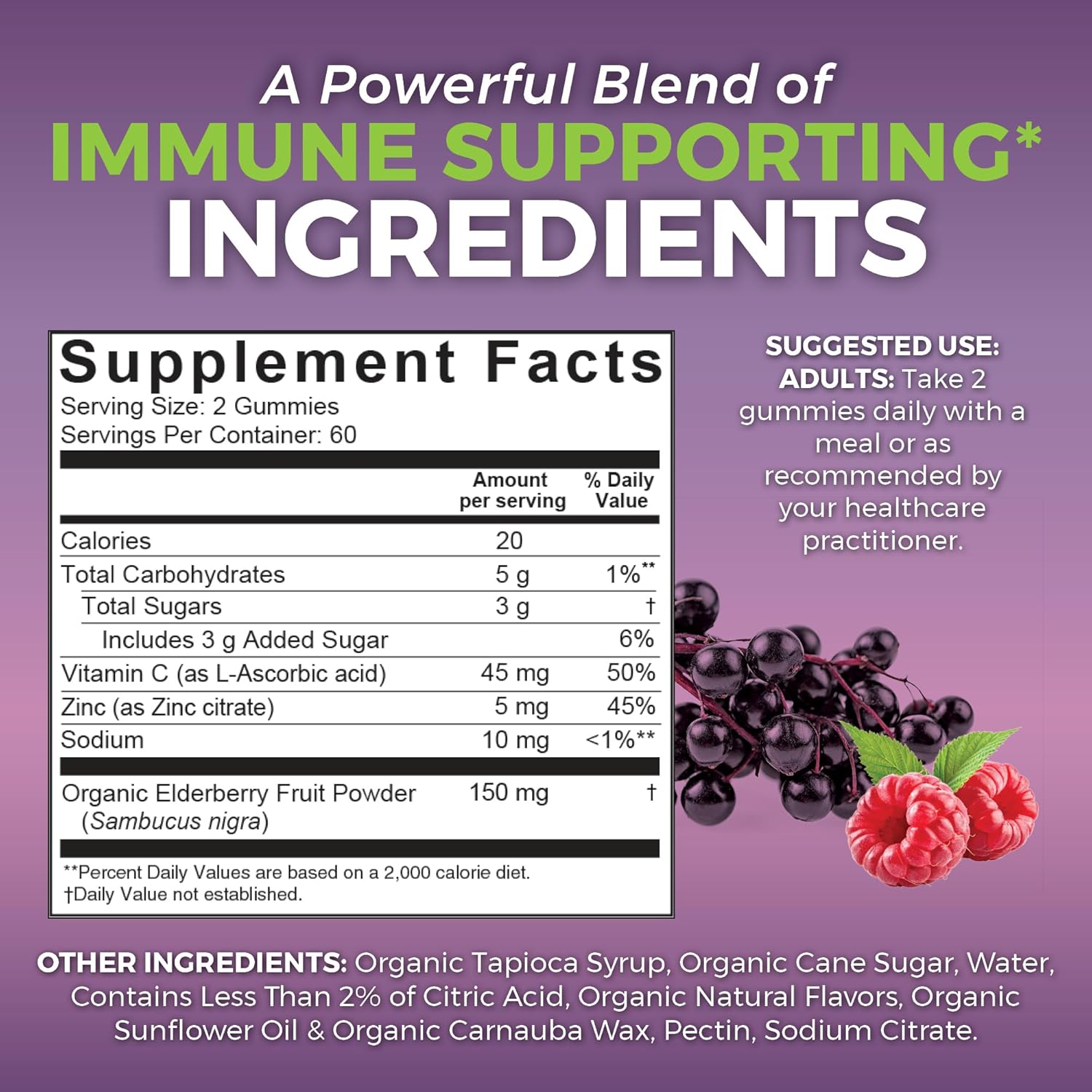 Viva Naturals Organic Sambucus Elderberry Gummies for Adults (120 Count) - 3in1 Black Elderberry Vitamin C and Zinc Immune Support Gummies, Chewable Elderberry Supplements, Zinc Immunity Gummies