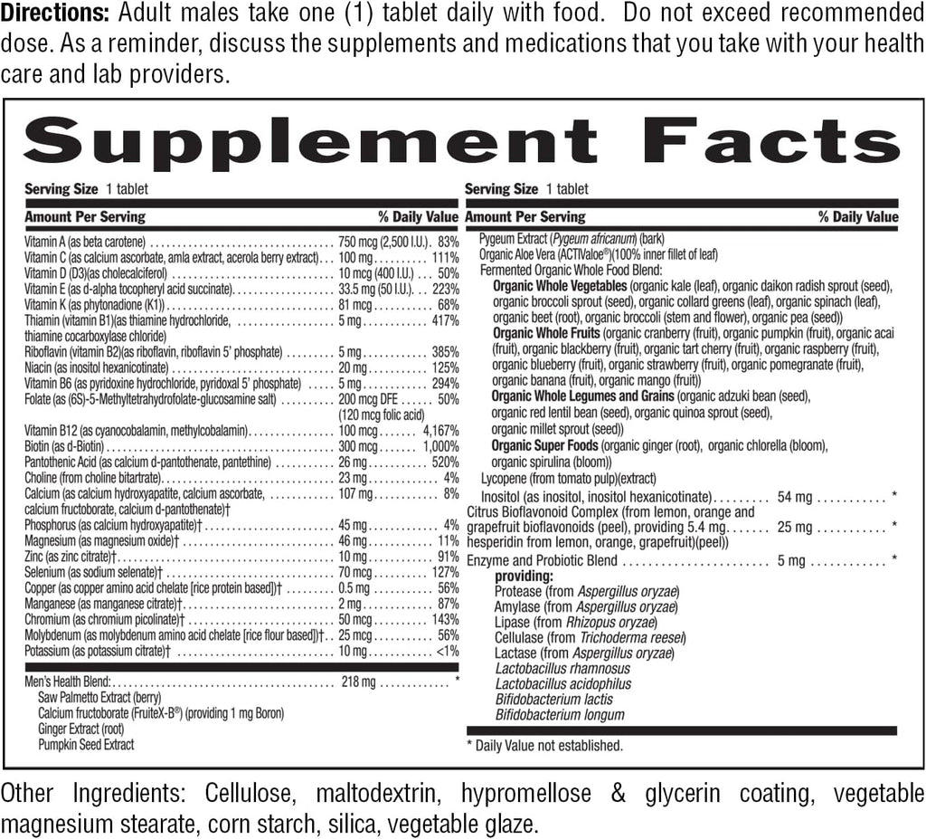 Country Life Core Daily-1 for Men - Multivitamin with Probiotics, Saw Palmetto, Pumpkin Seed Extract, and Coenzymated B Vitamins - Gluten-Free and Vegetarian - 60 Tablets
