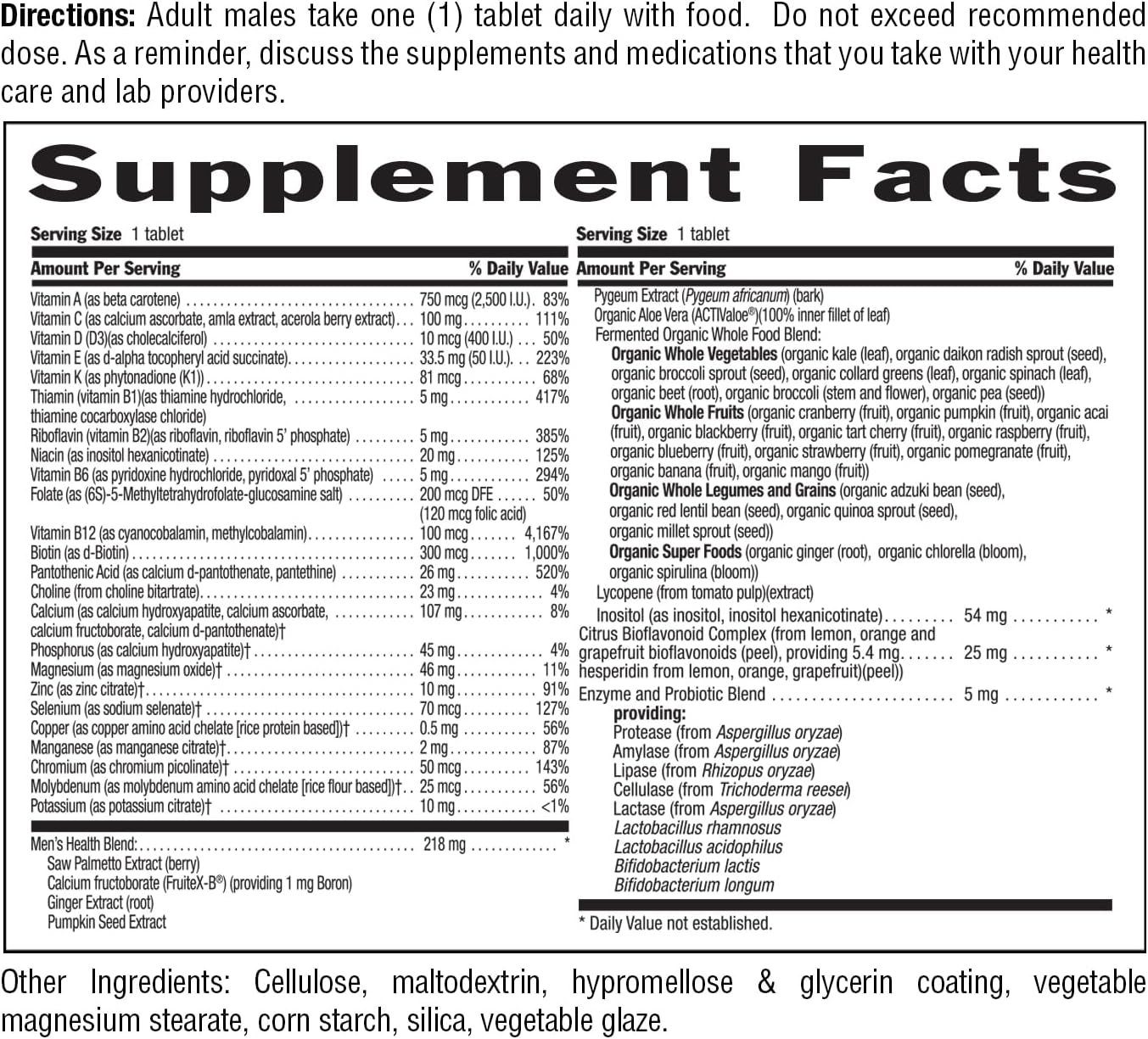 Country Life Core Daily-1 for Men - Multivitamin with Probiotics, Saw Palmetto, Pumpkin Seed Extract, and Coenzymated B Vitamins - Gluten-Free and Vegetarian - 60 Tablets