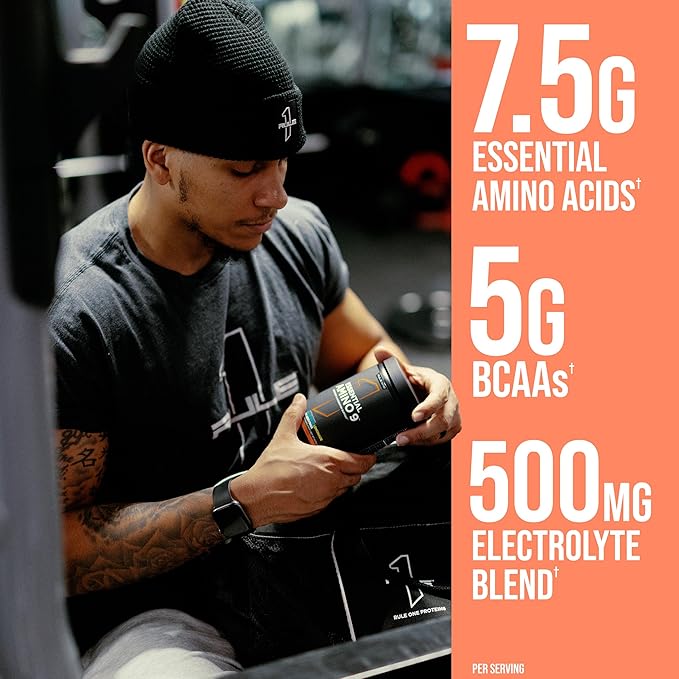 Rule 1 Essential Amino 9 – Recovery & Hydration Support with 7.5g of Essential Amino Acids + Electrolytes (30 Servings, Blue Razz Lemonade)